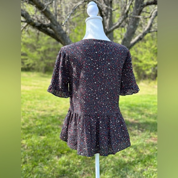 Madewell Women's Starry Night Ruffled Hem Short Sleeve Blouse Size‎ Small - Picture 3 of 8